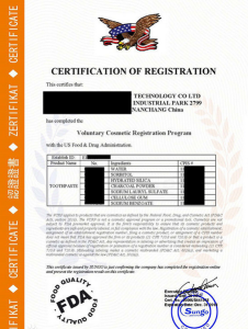 化妝品FDA證書樣本