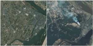 日本宮城縣名取市地震前後對比 城市變池塘