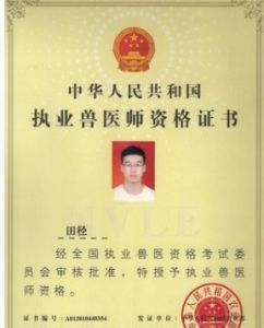 執業獸醫師資格證書