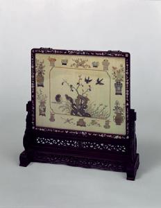清廣繡花鳥博古插屏 清廣繡花鳥博古插屏