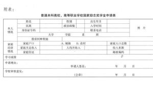 國家勵志獎學金申請表