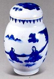 明崇禎青花人物紋蓮子罐 明崇禎青花人物紋蓮子罐