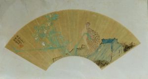 清任頤鵪鶉惠蘭扇面