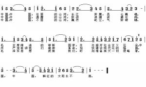 《中國，中國，鮮紅的太陽永不落》譜