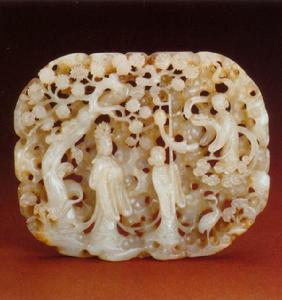 玉鏤雕松下仕女飾