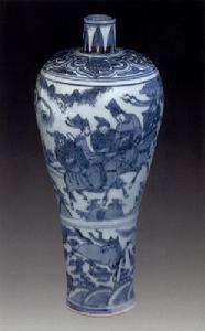 萬曆青花雞腿形狀元過街圖直頸梅瓶