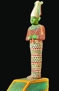 地獄判官歐西里斯的小木像，亡靈書就裝在它的身體裡