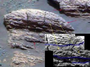 美國“機遇”火星探測器傳回的圖片信息分析顯示：火星上的交錯層表明曾經有水存在