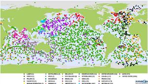 參與ARGO計畫的各國活躍浮標分布圖