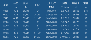 環形鼓風機規格表