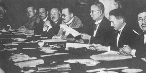 日本田中義一內閣召開決定對華侵略總政策的所謂東方會議，右起第3人為日本首相田中義一