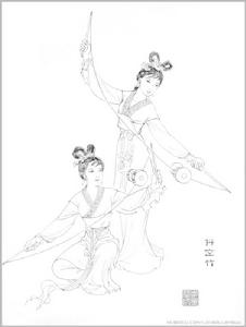 古代使女抖空竹圖