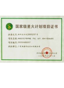 星火計畫項目證書