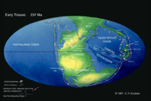 三疊紀早期地球海陸分布圖