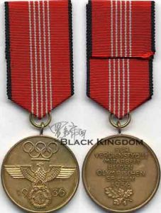 鍍金版1936年奧林匹克運動會紀念獎章，授予條件不詳。