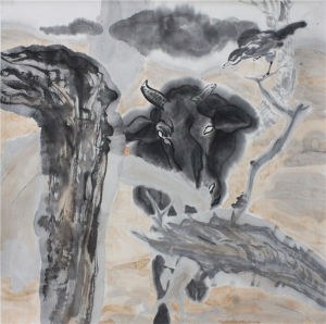 《奔》+69x69cm+2012年+紙本水墨