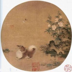 宋人畫秋葵犬蝶圖 宋人畫秋葵犬蝶圖