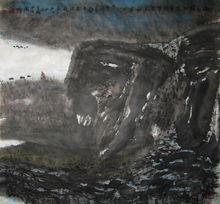 袁開齊國畫--潑墨橫掃寫上下彩筆左右記淨土