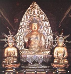 佛像西方三聖  木刻  日本京都佛寺