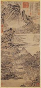 元王蒙花溪漁隱軸