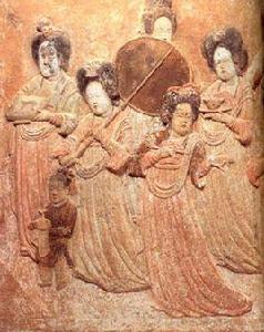 彩繪石侍奉浮雕