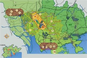珠三角東部城市群及高新技術產業分布圖示