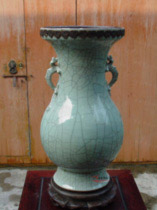 仿哥釉盤口雙螭龍耳瓶 仿哥釉盤口雙螭龍耳瓶