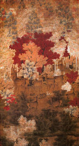 五代人丹楓呦鹿圖軸 五代人丹楓呦鹿圖軸