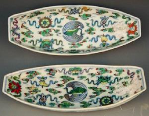 清鬥彩船形碟 清鬥彩船形碟