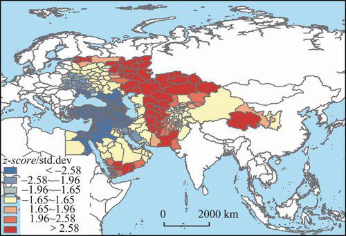 “絲綢之路經濟帶”省（州）行政單元整體可達性熱點區分布