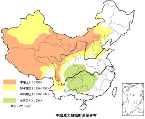 中國年太陽輻射分布圖