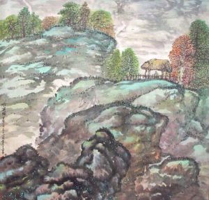 張建國斗方《聽泉圖》