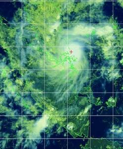 熱帶風暴畫眉的衛星雲圖，可見它的結構完整