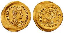 印有阿納斯塔修斯一世頭像的金幣
