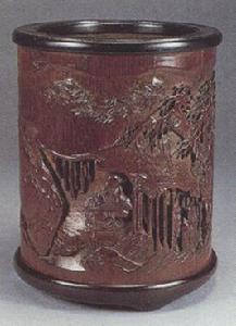 竹雕人物筆筒 竹雕人物筆筒