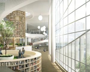 圖書館面向南側湖面中庭