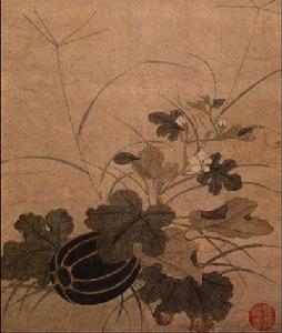 宋錢選秋瓜圖軸 宋錢選秋瓜圖軸