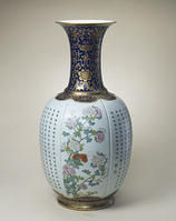 霽藍地描金粉彩詩句花卉紋大瓶 霽藍地描金粉彩詩句花卉紋大瓶