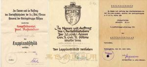 三種授予證書，日期分別是1945年7月12日、1945年7月17日、1945年7月12日，可以看出來納粹萬字已經被遮蓋。