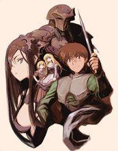 獨臂騎士、流浪女劍士、少年蘭斯、村長的兩個女兒