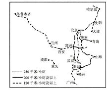 中國主要鐵路幹線和鐵路樞紐分布示意圖