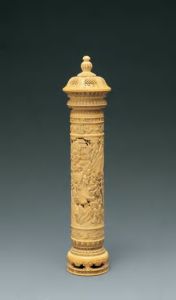 象牙透雕五老圖香筒