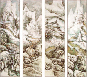 雪景四條屏