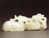 明白玉鶴鹿同春筆架 明白玉鶴鹿同春筆架