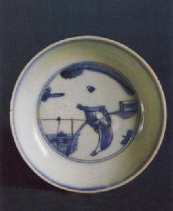 青花垂釣盤 青花垂釣盤