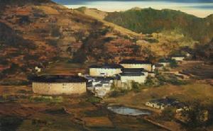 藍麗娜土樓油畫《悠然見南山》