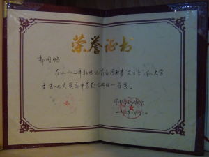 河南省吉他大賽古典組冠軍證書