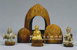 木蓮化龕一佛二侍金銀坐像