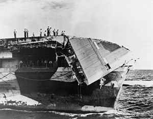 大黃蜂號與本寧頓號的第一分隊遭到颱風康妮正面吹襲，使兩艦飛行甲板嚴重受損。
