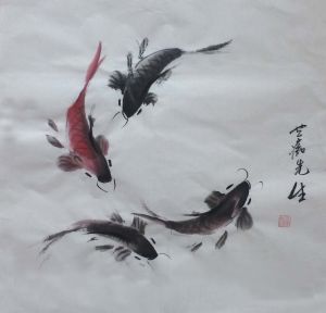 王廣然創作的中國風水禪意畫《魚樂》